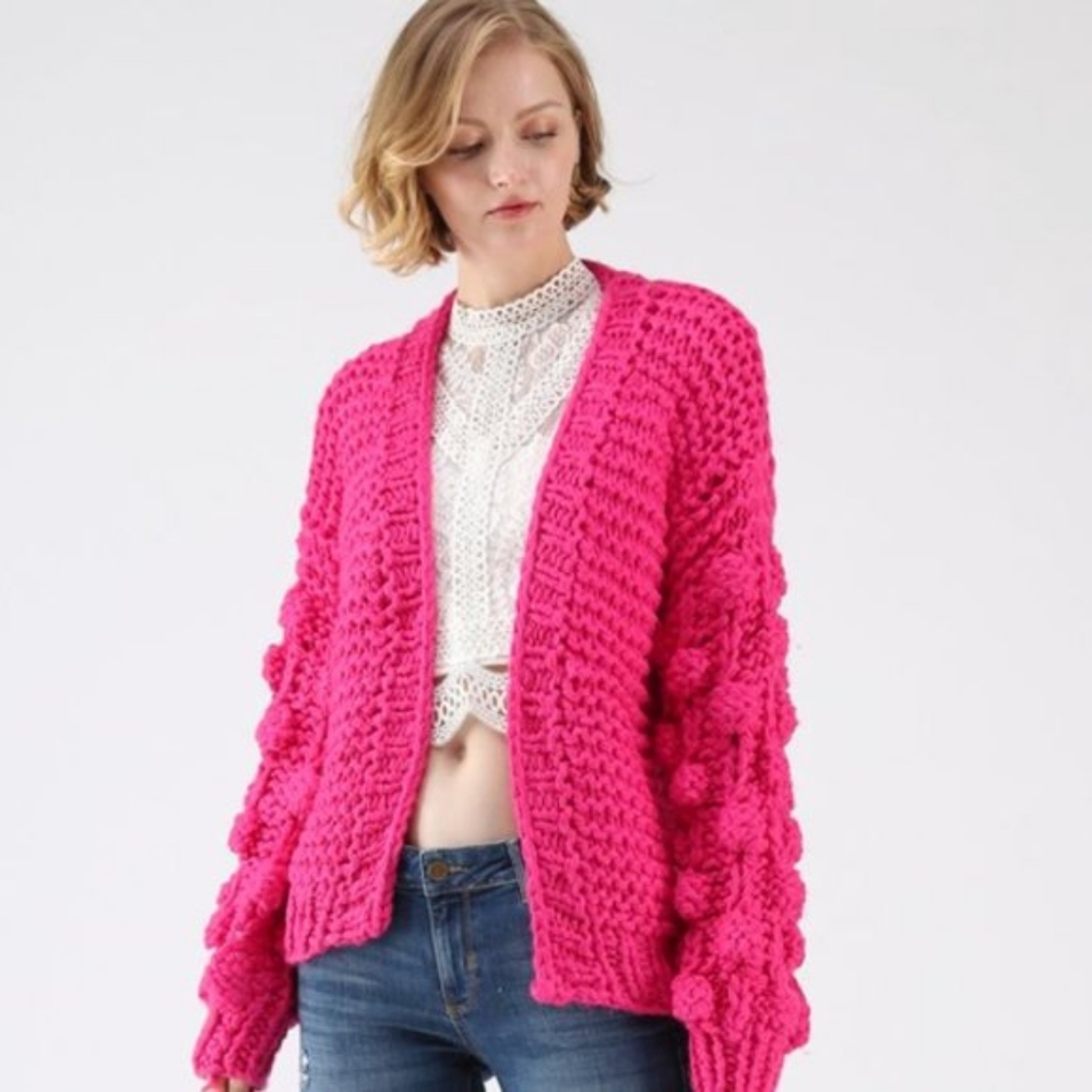 Chicwish Hot Pink Pom Sweater oversize